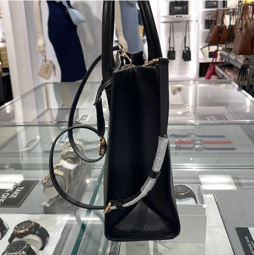 Michael Kors Medium Mirella  Tote Bag Black Embossed Leather NWT - Picture 9 of 16